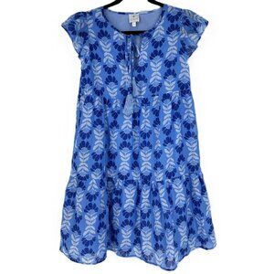 J.Marie Short Flutter Sleeve Tiered Dress Blue Floral Print Small